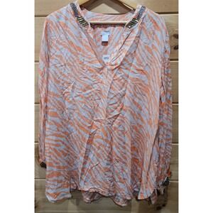 NWT Chico's Size 3 Zebra Craze Tunic Top Orange Beaded Embellished Modal Boho